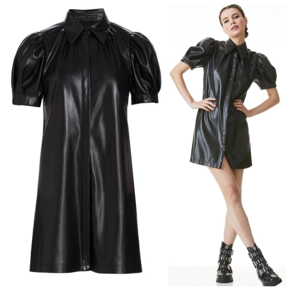 Alice + Olivia jem vegan leather mini shift dress